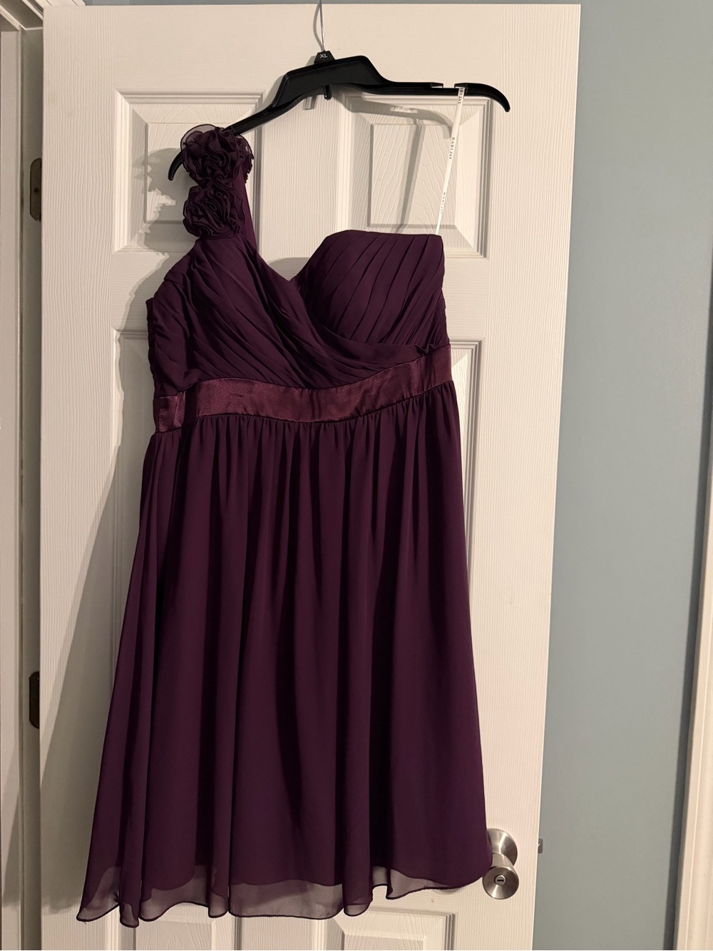 Bari Jay One-Shoulder Plum Chiffon Dress